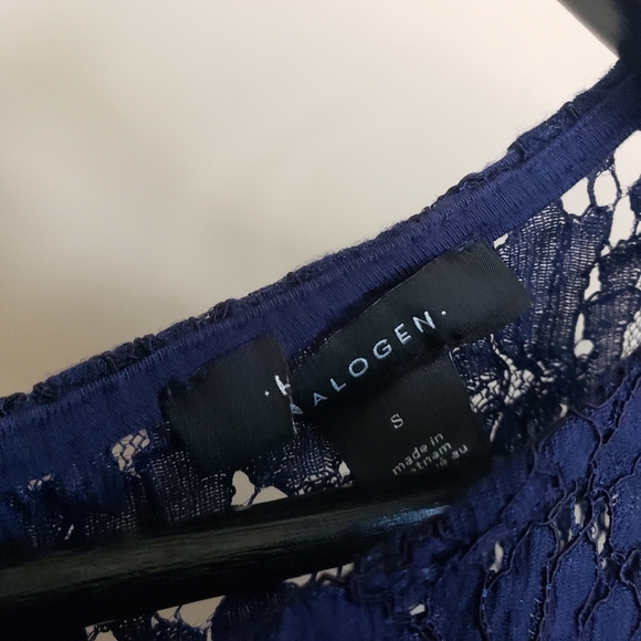 Halogen lace trim top baby doll style t-shirt S navy blue - Picture 4 of 4